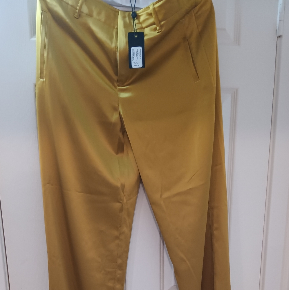 Rag & Bone Dylan Womens Pants Yellow Satin Wide Leg Trouser